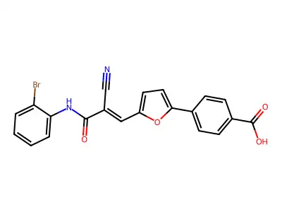 4-[5-[(E)-3-(2-bromoanilino)-2-cyano-3-oxoprop-1-enyl]furan-2-yl]benzoic acid structure