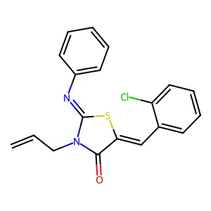 (2E,5Z)-3-allyl-5-(2-chlorobenzylidene)-2-(phenylimino)thiazolidin-4-one structure