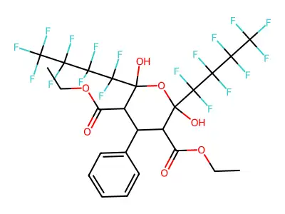 Diethyl 2,6-dihydroxy-2,6-bis(nonafluorobutyl)-4-phenyloxane-3,5-dicarboxylate structure