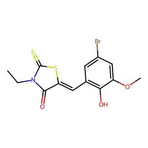 (5E)-5-(5-bromo-2-hydroxy-3-methoxybenzylidene)-3-ethyl-2-thioxo-1,3-thiazolidin-4-one structure