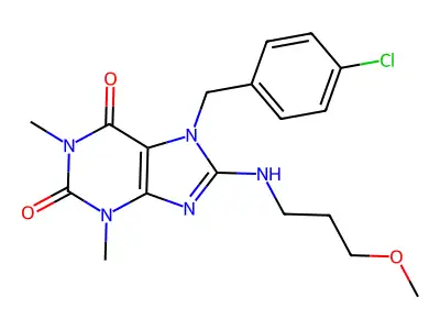 7-[(4-Chlorophenyl)methyl]-8-(3-methoxypropylamino)-1,3-dimethylpurine-2,6-dione structure