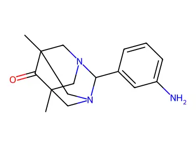 2-(3-Aminophenyl)-5,7-dimethyl-1,3-diazatricyclo[3.3.1.1~3,7~]decan-6-one structure