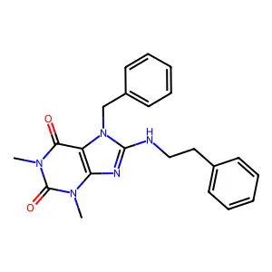 7-benzyl-1,3-dimethyl-8-[(2-phenylethyl)amino]-3,7-dihydro-1H-purine-2,6-dione structure