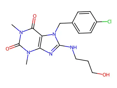 7-(4-CL-Benzyl)-8-((3-HO-propyl)amino)-1,3-DI-ME-3,7-dihydro-1H-purine-2,6-dione structure