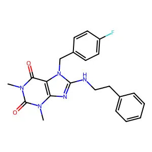 7-(4-fluorobenzyl)-1,3-dimethyl-8-(phenethylamino)-1H-purine-2,6(3H,7H)-dione structure