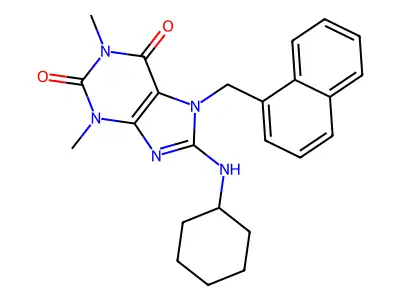 8-(Cyclohexylamino)-1,3-DI-ME-7-(1-naphthyl-ME)-3,7-dihydro-1H-purine-2,6-dione structure