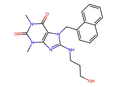 8-((3-hydroxypropyl)amino)-1,3-dimethyl-7-(naphthalen-1-ylmethyl)-1H-purine-2,6(3H,7H)-dione structure