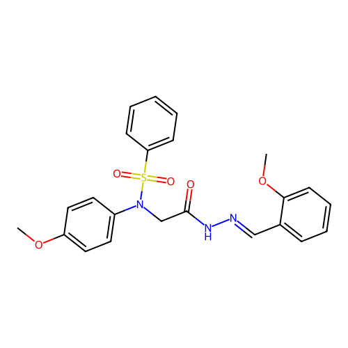 2-[N-(benzenesulfonyl)-4-methoxyanilino]-N-[(E)-(2-methoxyphenyl)methylideneamino]acetamide structure