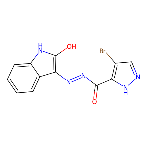 4-bromo-N'-(2-oxoindol-3-yl)-1H-pyrazole-5-carbohydrazide structure