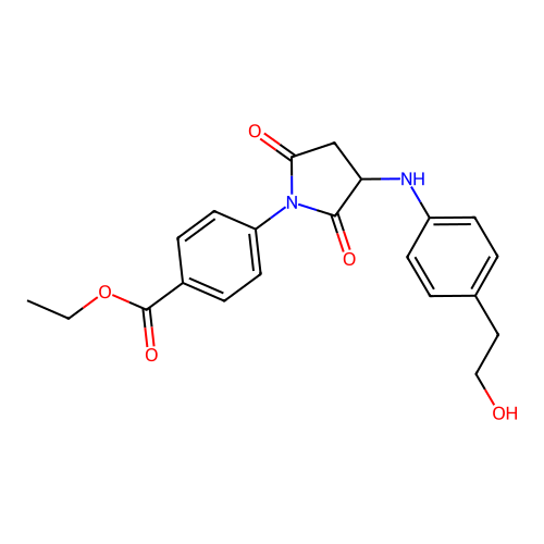 Ethyl 4-(3-{[4-(2-hydroxyethyl)phenyl]amino}-2,5-dioxopyrrolidin-1-yl)benzoate structure