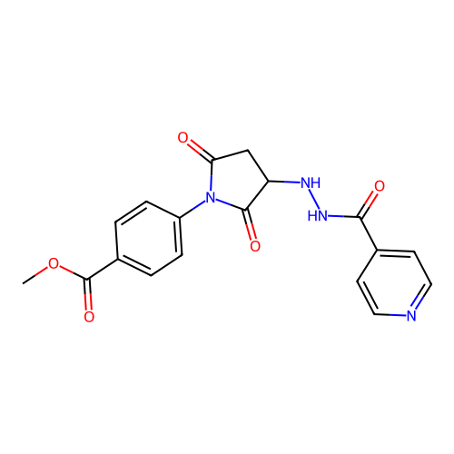 methyl 4-{2,5-dioxo-3-[2-(pyridin-4-ylcarbonyl)hydrazinyl]pyrrolidin-1-yl}benzoate structure