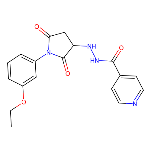 N'-[1-(3-ethoxyphenyl)-2,5-dioxopyrrolidin-3-yl]pyridine-4-carbohydrazide structure