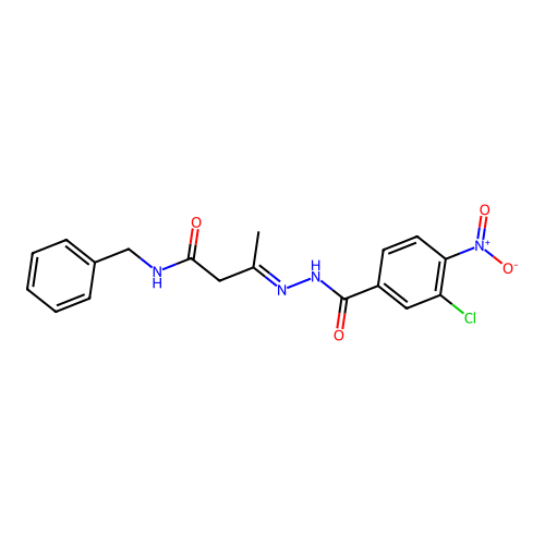 N-benzyl-3-({3-chloro-4-nitrobenzoyl}hydrazono)butanamide structure