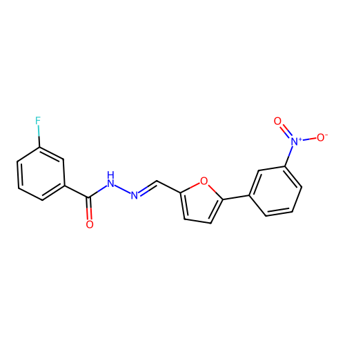3-fluoro-N-[(E)-[5-(3-nitrophenyl)furan-2-yl]methylideneamino]benzamide structure