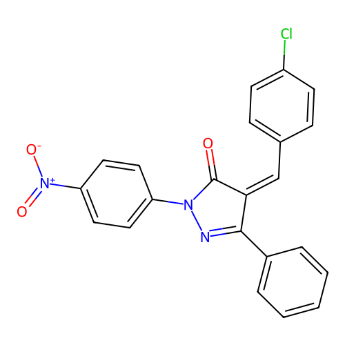 (4Z)-4-(4-chlorobenzylidene)-2-(4-nitrophenyl)-5-phenyl-2,4-dihydro-3H-pyrazol-3-one structure