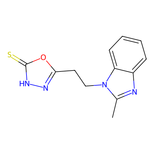 5-[2-(2-methylbenzimidazol-1-yl)ethyl]-3H-1,3,4-oxadiazole-2-thione structure