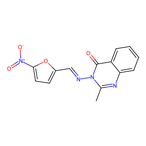 2-methyl-3-(((5-nitrofuran-2-yl)methylene)amino)quinazolin-4(3H)-one structure