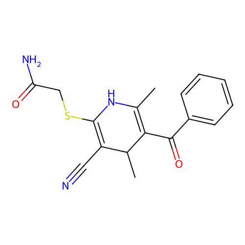 2-{[3-cyano-4,6-dimethyl-5-(phenylcarbonyl)-1,4-dihydropyridin-2-yl]sulfanyl}acetamide structure