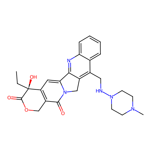 1H-Pyrano(3',4':6,7)indolizino(1,2-b)quinoline-3,14(4H,12H)-dione, 4-ethyl-4-hydroxy-11-(((4-methyl-1-piperazinyl)amino)methyl)-, (4S)- structure