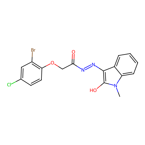 (E)-2-(2-bromo-4-chlorophenoxy)-N'-(1-methyl-2-oxoindolin-3-ylidene)acetohydrazide structure