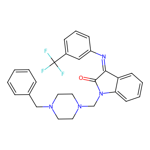 (3Z)-1-[(4-benzylpiperazin-1-yl)methyl]-3-{[3-(trifluoromethyl)phenyl]imino}-1,3-dihydro-2H-indol-2-one structure