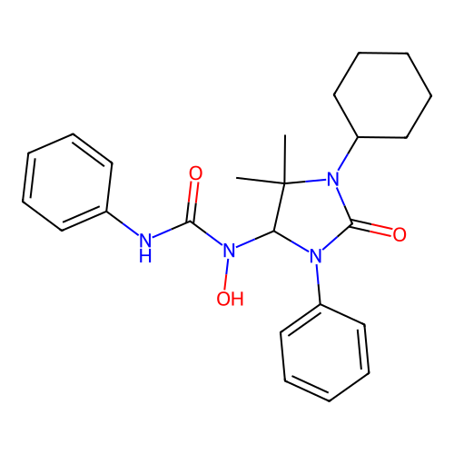 1-(1-cyclohexyl-5,5-dimethyl-2-oxo-3-phenylimidazolidin-4-yl)-1-hydroxy-3-phenylurea structure