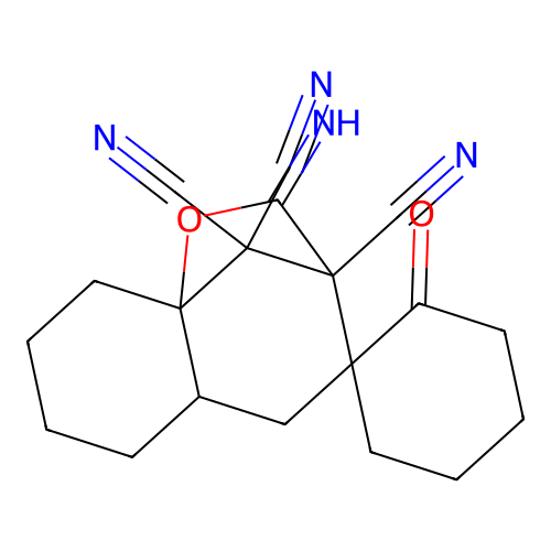 2'-imino-2-oxohexahydro-2'H-spiro[cyclohexane-1,4'-[1]oxa[3,9a]methano[1]benzoxepine]-3',10',10'-tricarbonitrile structure