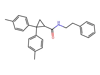 2,2-bis(4-methylphenyl)-N-(2-phenylethyl)cyclopropanecarboxamide structure