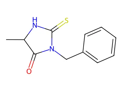 1-benzyl-4-methyl-2-sulfanyl-4,5-dihydro-1H-imidazol-5-one structure