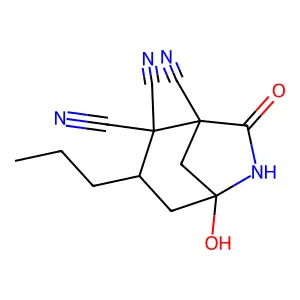 5-Hydroxy-7-oxo-3-propyl-6-azabicyclo[3.2.1]octane-1,2,2-tricarbonitrile structure