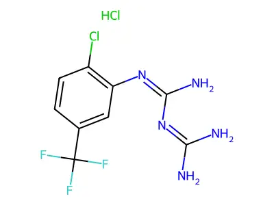 2-[2-chloro-5-(trifluoromethyl)phenyl]-1-(diaminomethylidene structure