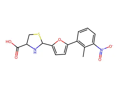 2-[5-(2-Methyl-3-nitrophenyl)furan-2-yl]-1,3-thiazolidine-4-carboxylic acid structure
