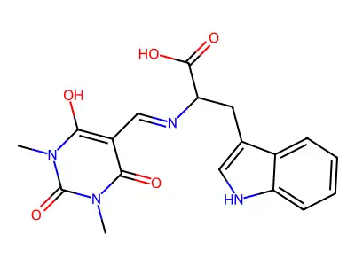 N-[(1,3-dimethyl-2,4,6-trioxotetrahydropyrimidin-5(2H)-ylidene)methyl]tryptophan structure