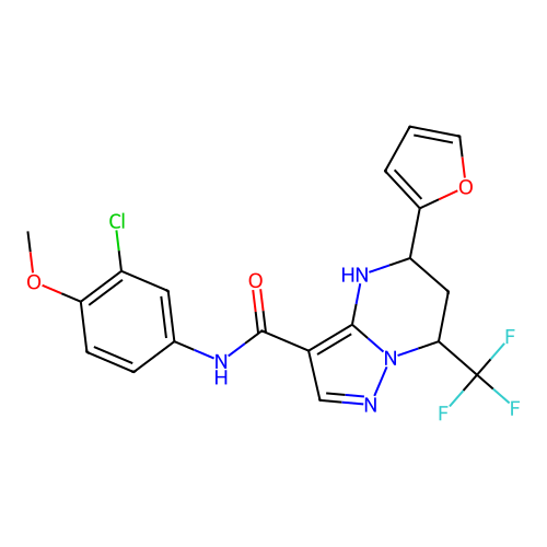 N-(3-chloro-4-methoxyphenyl)-5-(furan-2-yl)-7-(trifluoromethyl)-4,5,6,7-tetrahydropyrazolo[1,5-a]pyrimidine-3-carboxamide structure