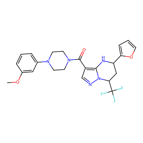 (5-(furan-2-yl)-7-(trifluoromethyl)-4,5,6,7-tetrahydropyrazolo[1,5-a]pyrimidin-3-yl)(4-(3-methoxyphenyl)piperazin-1-yl)methanone structure