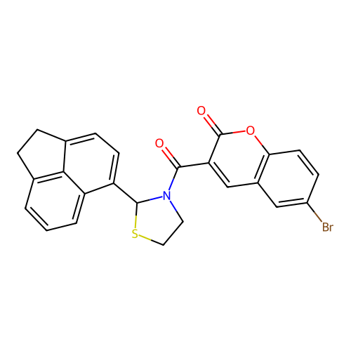 3-(2-acenaphthen-5-yl1,3-thiazolidine-3-carbonyl)-6-bromo-chromen-2-one structure