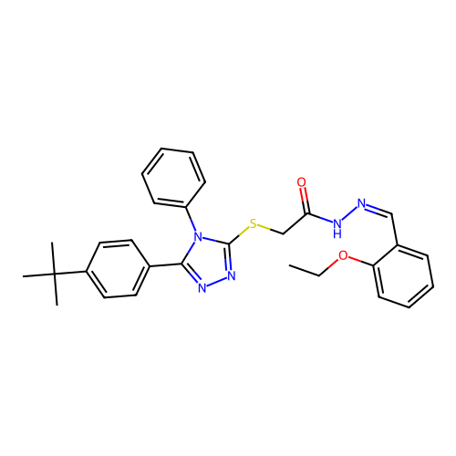 (Z)-2-((5-(4-(tert-butyl)phenyl)-4-phenyl-4H-1,2,4-triazol-3-yl)thio)-N'-(2-ethoxybenzylidene)acetohydrazide structure