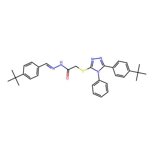 N'-[(E)-(4-tert-butylphenyl)methylidene]-2-{[5-(4-tert-butylphenyl)-4-phenyl-4H-1,2,4-triazol-3-yl]sulfanyl}acetohydrazide structure