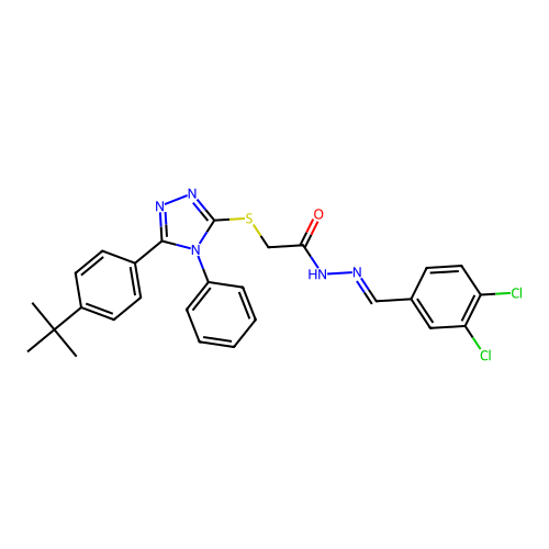 2-{[5-(4-tert-butylphenyl)-4-phenyl-4H-1,2,4-triazol-3-yl]sulfanyl}-N'-[(E)-(3,4-dichlorophenyl)methylidene]acetohydrazide structure