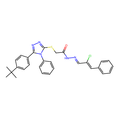 2-{[5-(4-tert-butylphenyl)-4-phenyl-4H-1,2,4-triazol-3-yl]sulfanyl}-N'-[(1E,2Z)-2-chloro-3-phenylprop-2-en-1-ylidene]acetohydrazide structure
