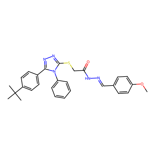 2-{[5-(4-tert-butylphenyl)-4-phenyl-4H-1,2,4-triazol-3-yl]sulfanyl}-N'-[(E)-(4-methoxyphenyl)methylidene]acetohydrazide structure