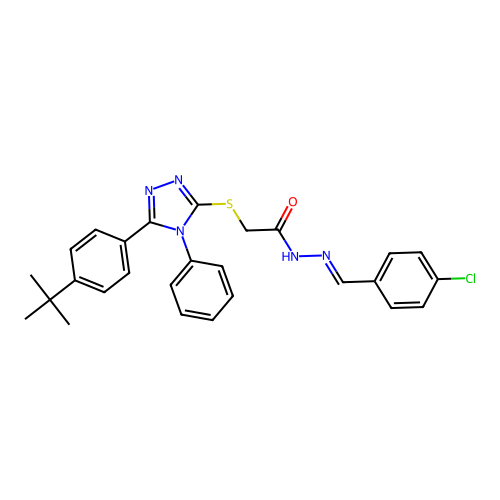 2-{[5-(4-tert-butylphenyl)-4-phenyl-4H-1,2,4-triazol-3-yl]sulfanyl}-N'-[(E)-(4-chlorophenyl)methylidene]acetohydrazide structure