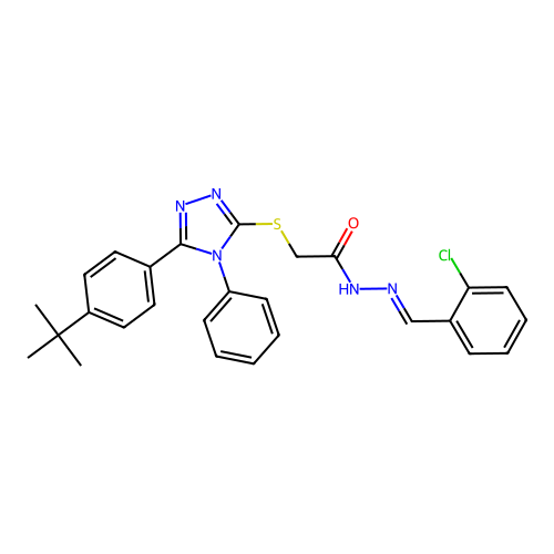 2-{[5-(4-tert-butylphenyl)-4-phenyl-4H-1,2,4-triazol-3-yl]sulfanyl}-N'-[(E)-(2-chlorophenyl)methylidene]acetohydrazide structure