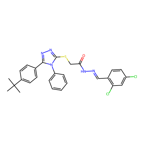 2-{[5-(4-tert-butylphenyl)-4-phenyl-4H-1,2,4-triazol-3-yl]sulfanyl}-N'-[(E)-(2,4-dichlorophenyl)methylidene]acetohydrazide structure
