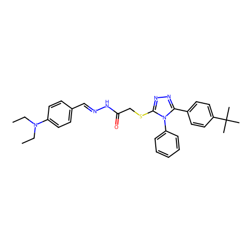 2-{[5-(4-tert-butylphenyl)-4-phenyl-4H-1,2,4-triazol-3-yl]sulfanyl}-N'-{(E)-[4-(diethylamino)phenyl]methylidene}acetohydrazide structure