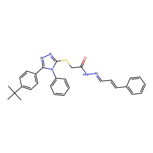2-{[5-(4-tert-butylphenyl)-4-phenyl-4H-1,2,4-triazol-3-yl]sulfanyl}-N'-[(1E,2E)-3-phenylprop-2-en-1-ylidene]acetohydrazide structure