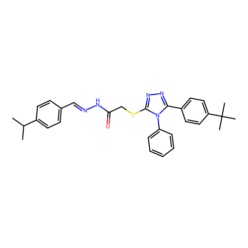 2-{[5-(4-tert-butylphenyl)-4-phenyl-4H-1,2,4-triazol-3-yl]sulfanyl}-N'-{(E)-[4-(propan-2-yl)phenyl]methylidene}acetohydrazide structure