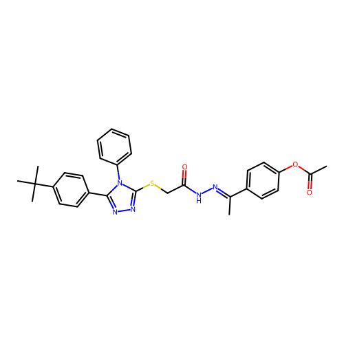 4-{(1E)-1-[2-({[5-(4-tert-butylphenyl)-4-phenyl-4H-1,2,4-triazol-3-yl]sulfanyl}acetyl)hydrazinylidene]ethyl}phenyl acetate structure