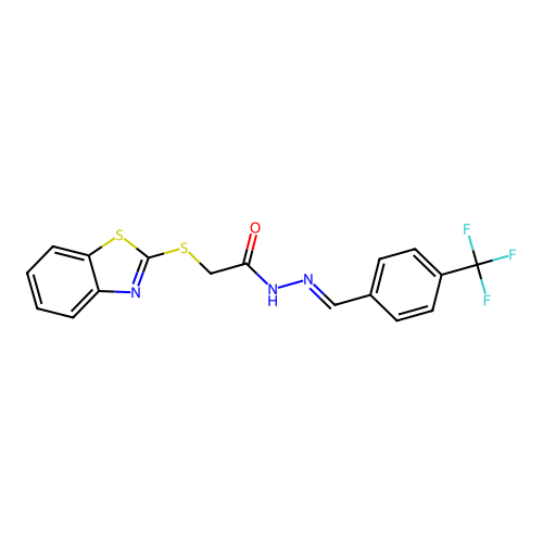 2-(1,3-benzothiazol-2-ylsulfanyl)-N'-{(E)-[4-(trifluoromethyl)phenyl]methylidene}acetohydrazide structure