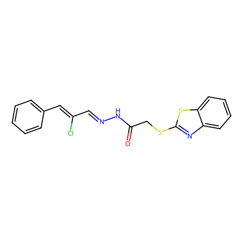 2-(1,3-benzothiazol-2-ylsulfanyl)-N'-[(1E,2Z)-2-chloro-3-phenylprop-2-en-1-ylidene]acetohydrazide structure